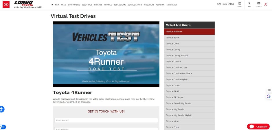 Virtual Test Drive Landing Page