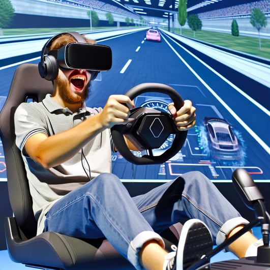 An excited potential car buyer engaging in a virtu