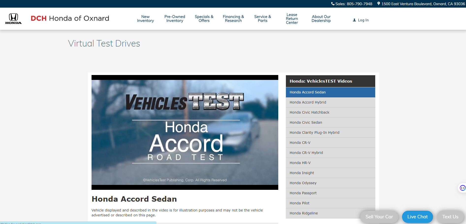 Honda of Oxnard Virtual Test Drive player 2023